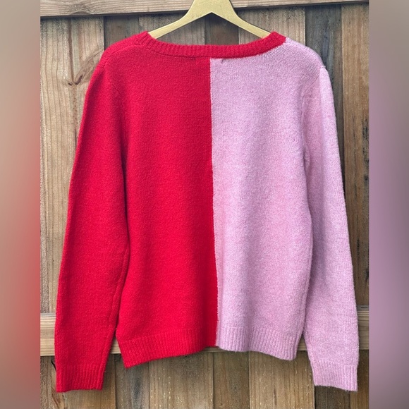 Cupcakes & Cashmere Size XL Pink Red Heart Colorblock Pullover Sweater - Picture 5 of 5